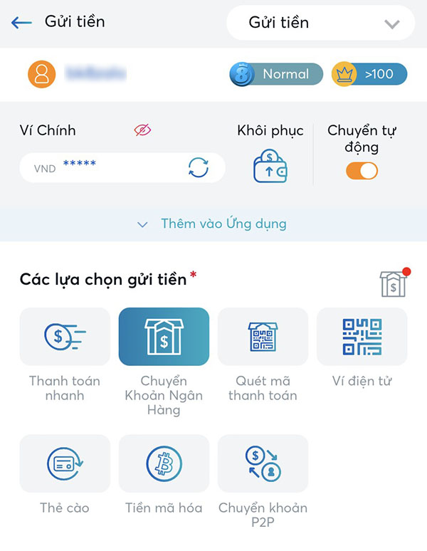 Gửi tiền BK8 qua internet banking